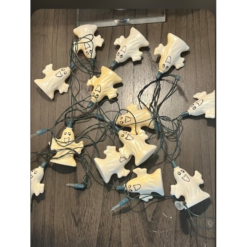 13 Count Halloween Ghost String Light Set White Ghost Patio Porch Indoor Outdoor